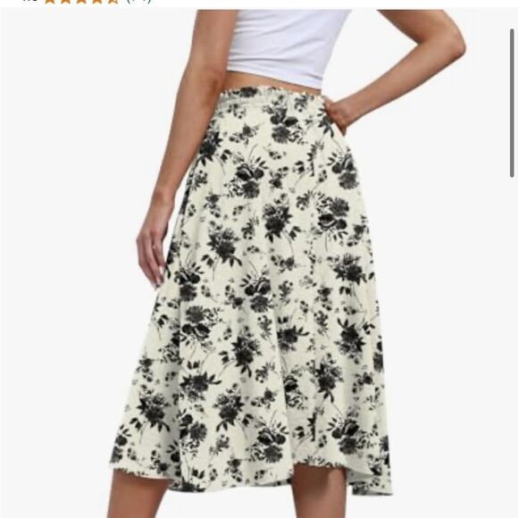 Black & Cream Floral Pattern Midi Skirt M - Picture 7 of 9